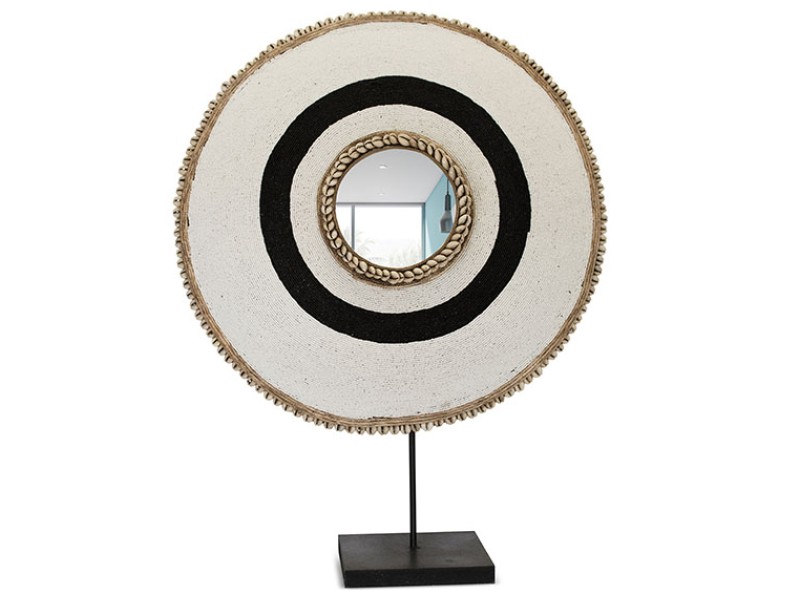 Beaded Shield Mirror White with Black Circle